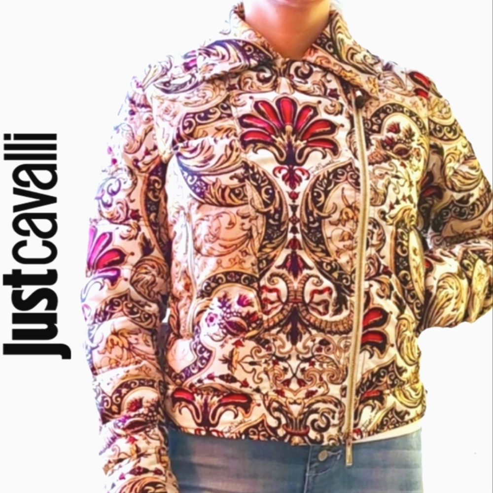 JUST CAVALLI Baroque Print Down Jacket. Like New